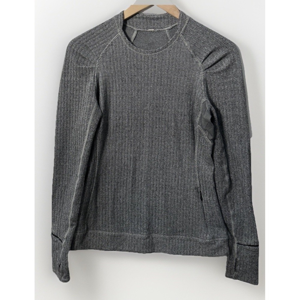 Lululemon‎ Think Fast Long Sleeve Shirt Heathered Herringbone Sz 6 Thumbholes